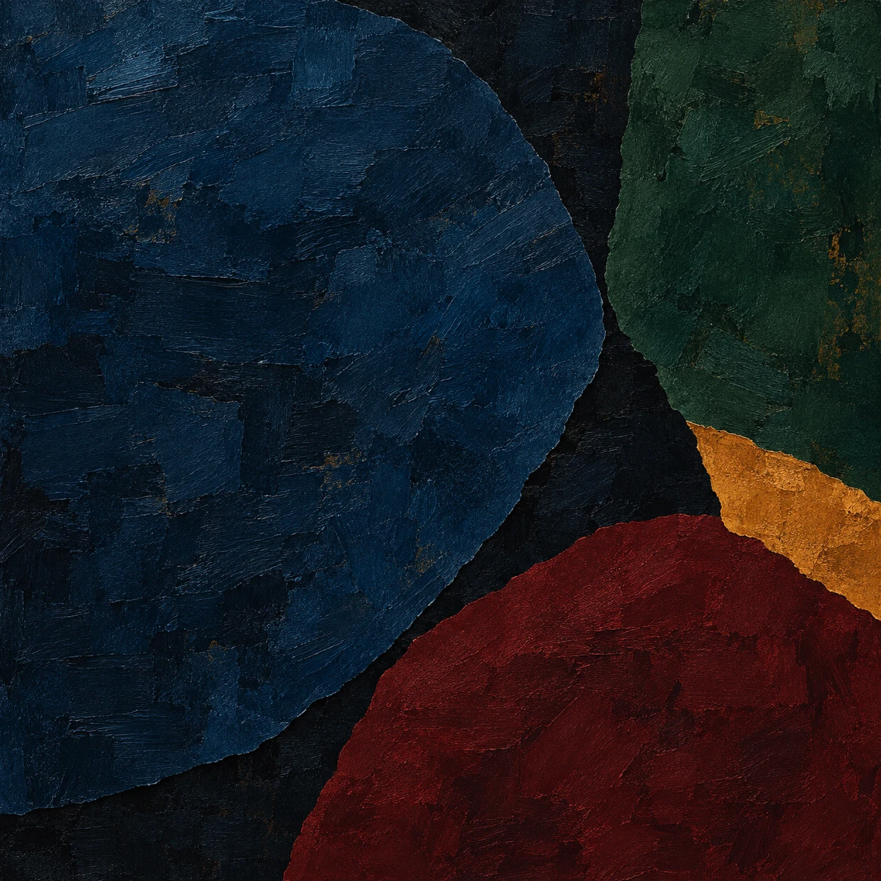 One oversized rounded form crowding three edges in black; square artwork.