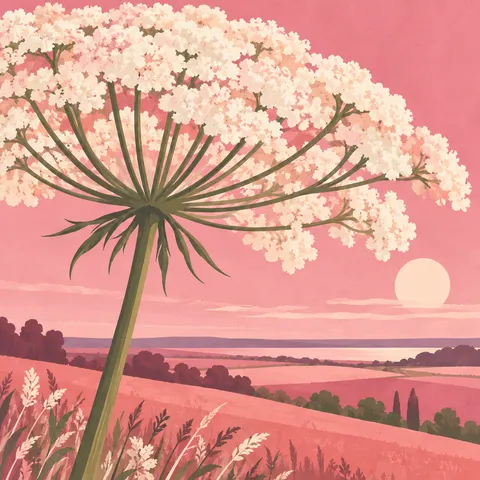 A huge seed head of a wild carrot in blush, cream, terracotta, taupe; square artwork.