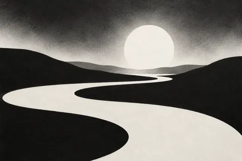 A horizon of pasted strata in black, cream, charcoal, stone; landscape artwork.