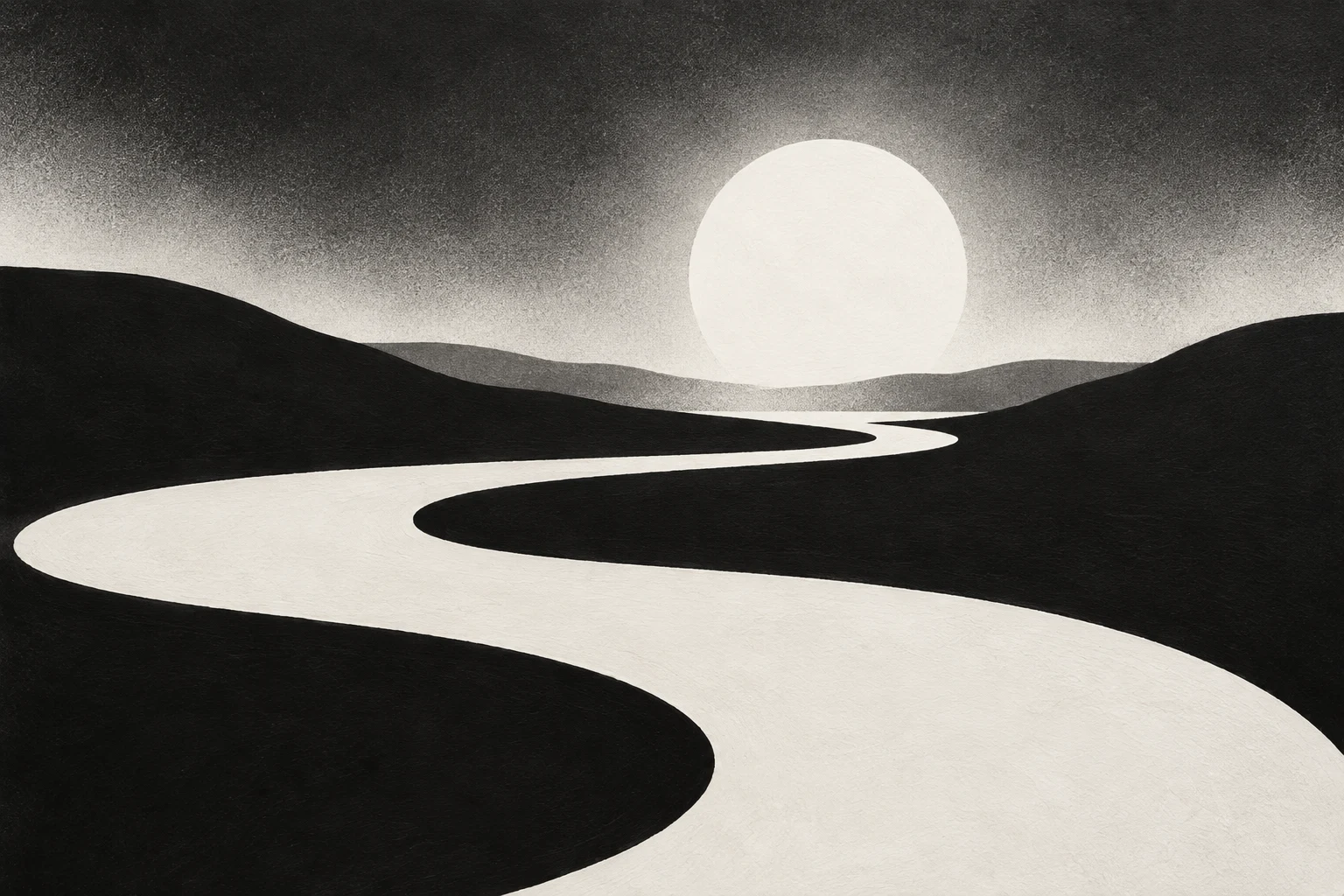 A horizon of pasted strata in black, cream, charcoal, stone; landscape artwork.