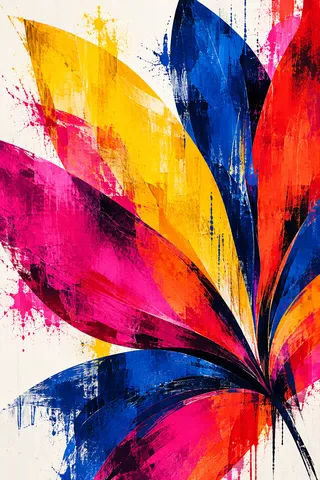 A fan of overlapping cut petals in red, white, navy, orange; portrait artwork.