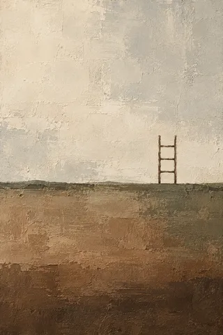 A ladder of four rungs in cream, stone, olive, burgundy; portrait artwork.