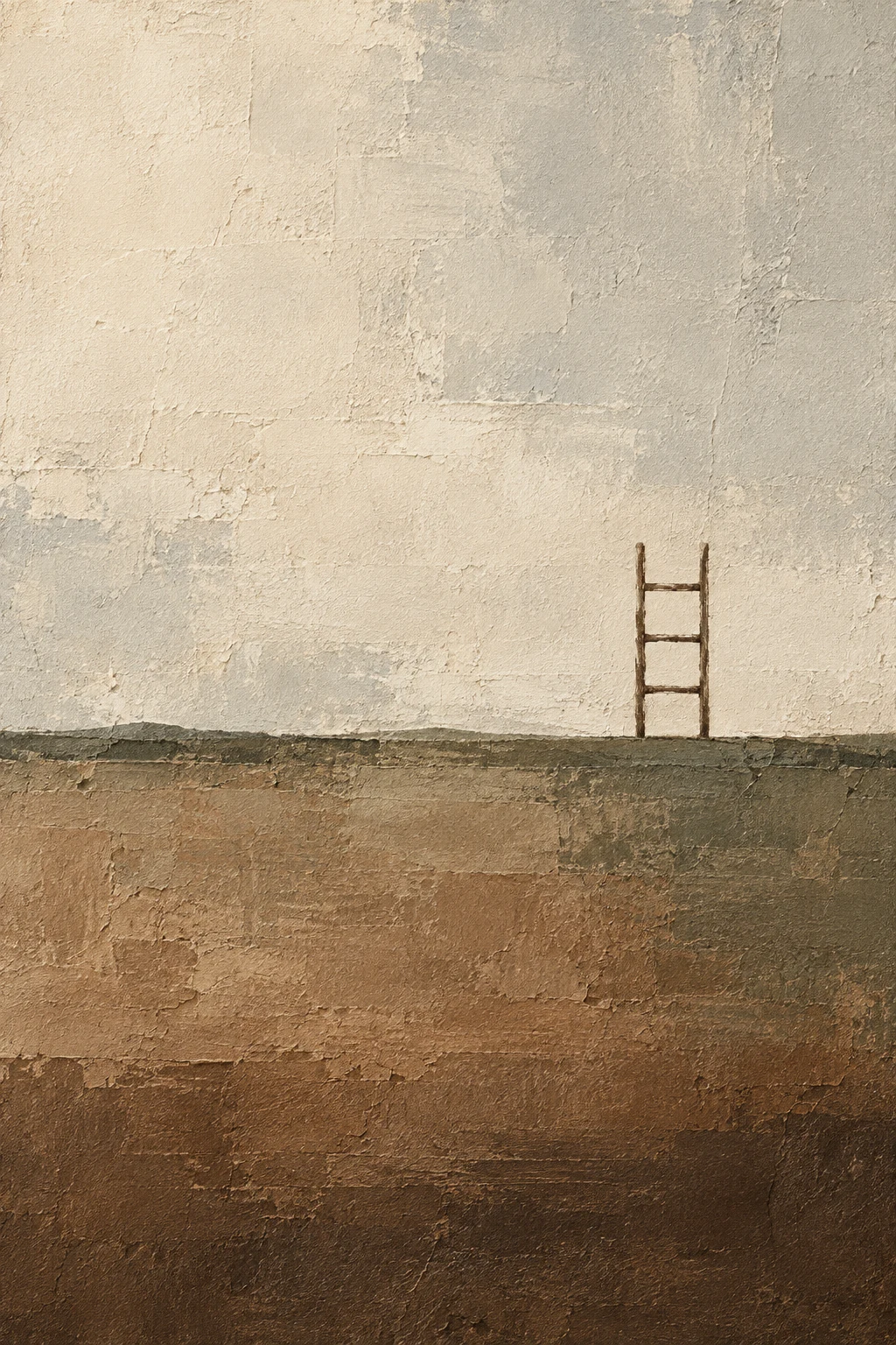 A ladder of four rungs in cream, stone, olive, burgundy; portrait artwork.