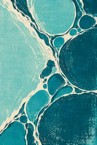 One long diagonal cutting corner to corner in sky blue, navy, teal, cream; portrait artwork.