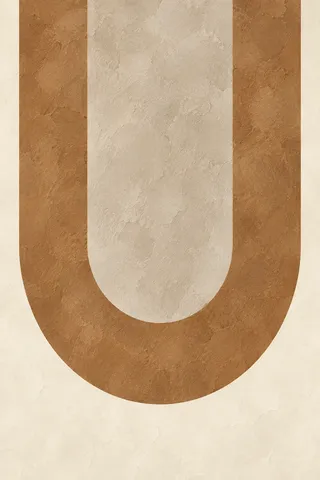A single wide U shape in cream, ochre, stone, terracotta; portrait artwork.