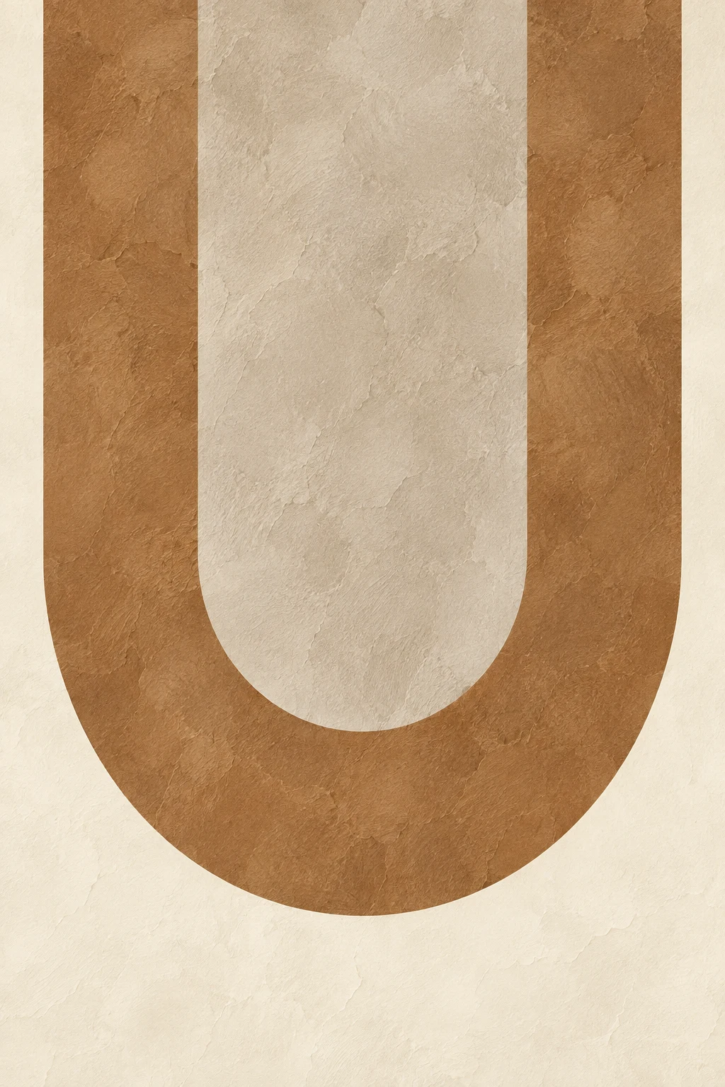 A single wide U shape in cream, ochre, stone, terracotta; portrait artwork.