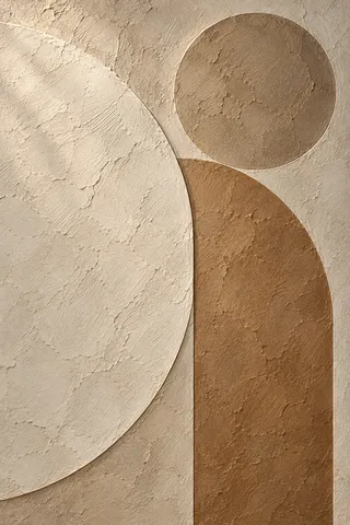 One square rotated a few degrees in stone, sand, taupe, cream; portrait artwork.