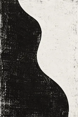 One broad stripe off-center in black, cream, white; portrait artwork.