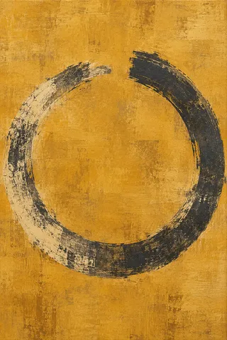 One ring with a break at the top in ochre, sand, orange, brown; portrait artwork.