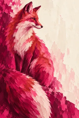A fox as a rust silhouette on cream in red, burgundy, cream, white; portrait artwork.