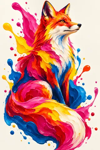 A fox as a rust silhouette on cream in white, red, cream, orange; portrait artwork.