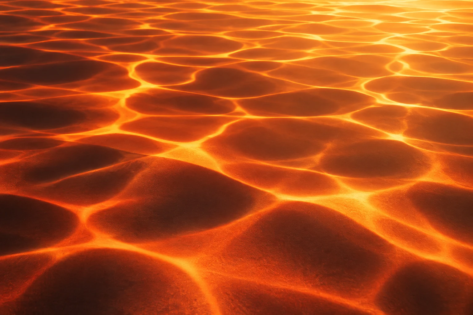 Light patterns moving on a pool floor in burgundy, red, terracotta, rust; landscape artwork.