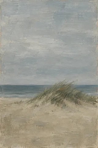Dune grass bending under wind in gray, stone; portrait artwork.