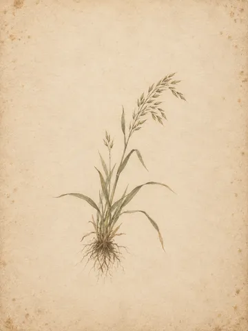 A seeding grass with its root ball in cream, stone, sand; portrait artwork.