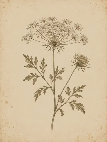 A wild carrot umbel in cream, stone, sage; portrait artwork.