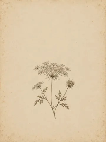 A wild carrot umbel in cream, stone; portrait artwork.