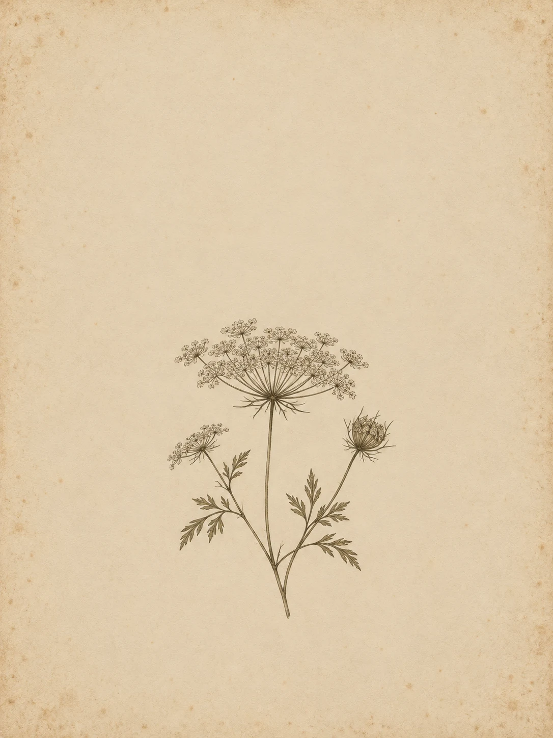 A wild carrot umbel in cream, stone; portrait artwork.