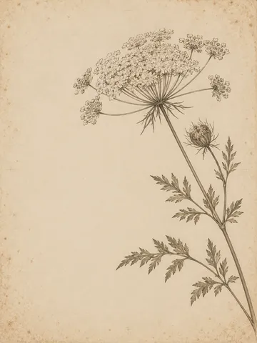 A wild carrot umbel in cream, stone, sand; portrait artwork.