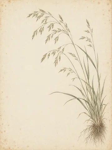 A seeding grass with its root ball in cream, stone; portrait artwork.