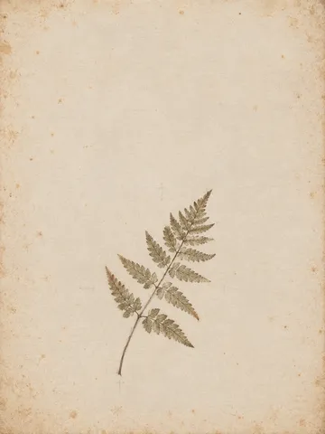 A pressed fern frond in cream, sand; portrait artwork.
