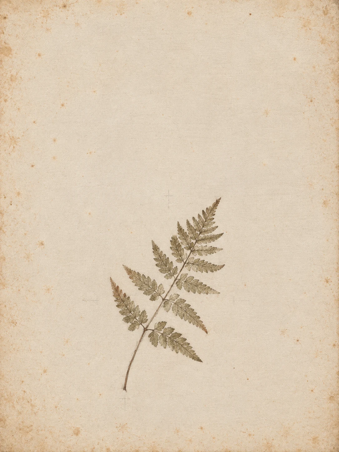 A pressed fern frond in cream, sand; portrait artwork.