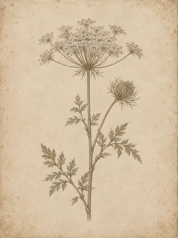 A wild carrot umbel in cream, stone, sand; portrait artwork.