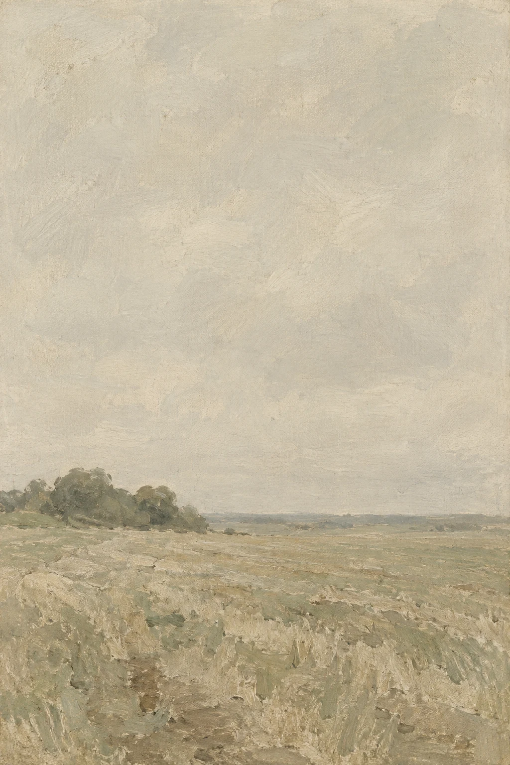 A stubble field after harvest in stone, sage, cream, sand; portrait artwork.