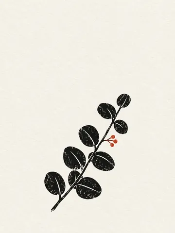 A eucalyptus stem with round leaves in white, gray; portrait artwork.