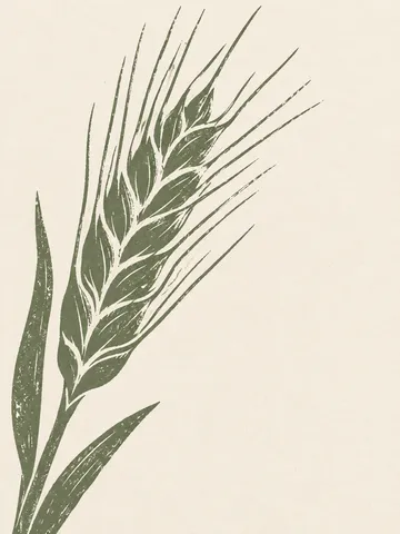 A wheat ear with its awns in white, sage, cream; portrait artwork.