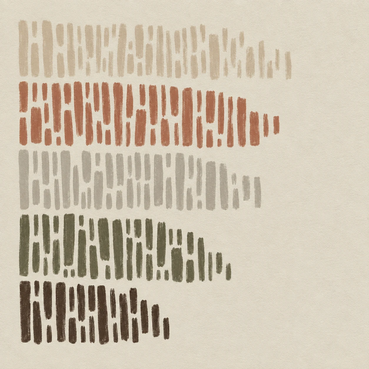 A grid of short dashes in cream, stone, sand, taupe; square artwork.