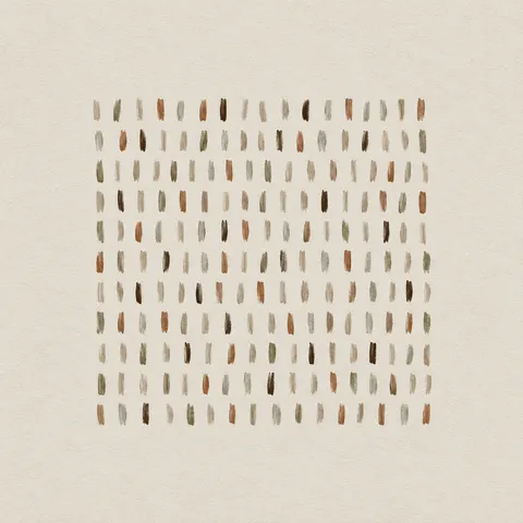 A grid of short dashes in cream, stone; square artwork.