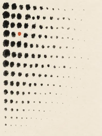 A field of pressed dots fading down in cream, white, gray; portrait artwork.