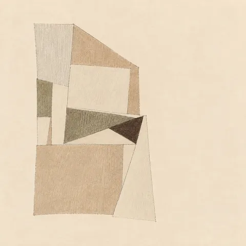 A grid softened at its edges in cream, sand; square artwork.