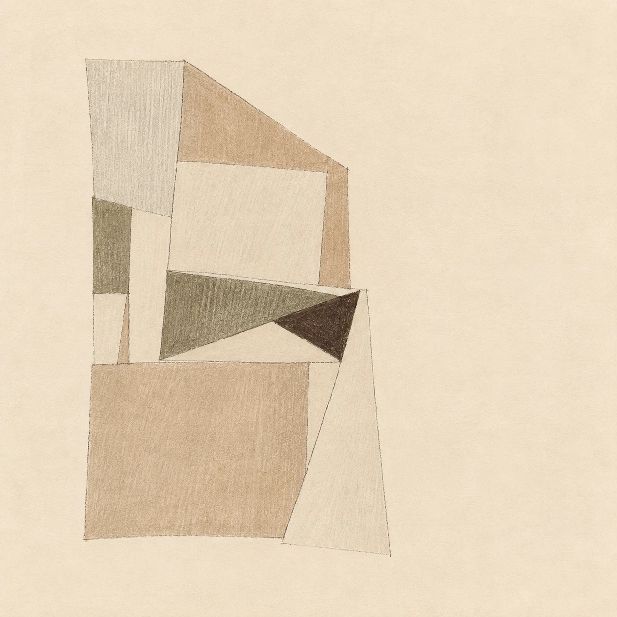 A grid softened at its edges in cream, sand; square artwork.