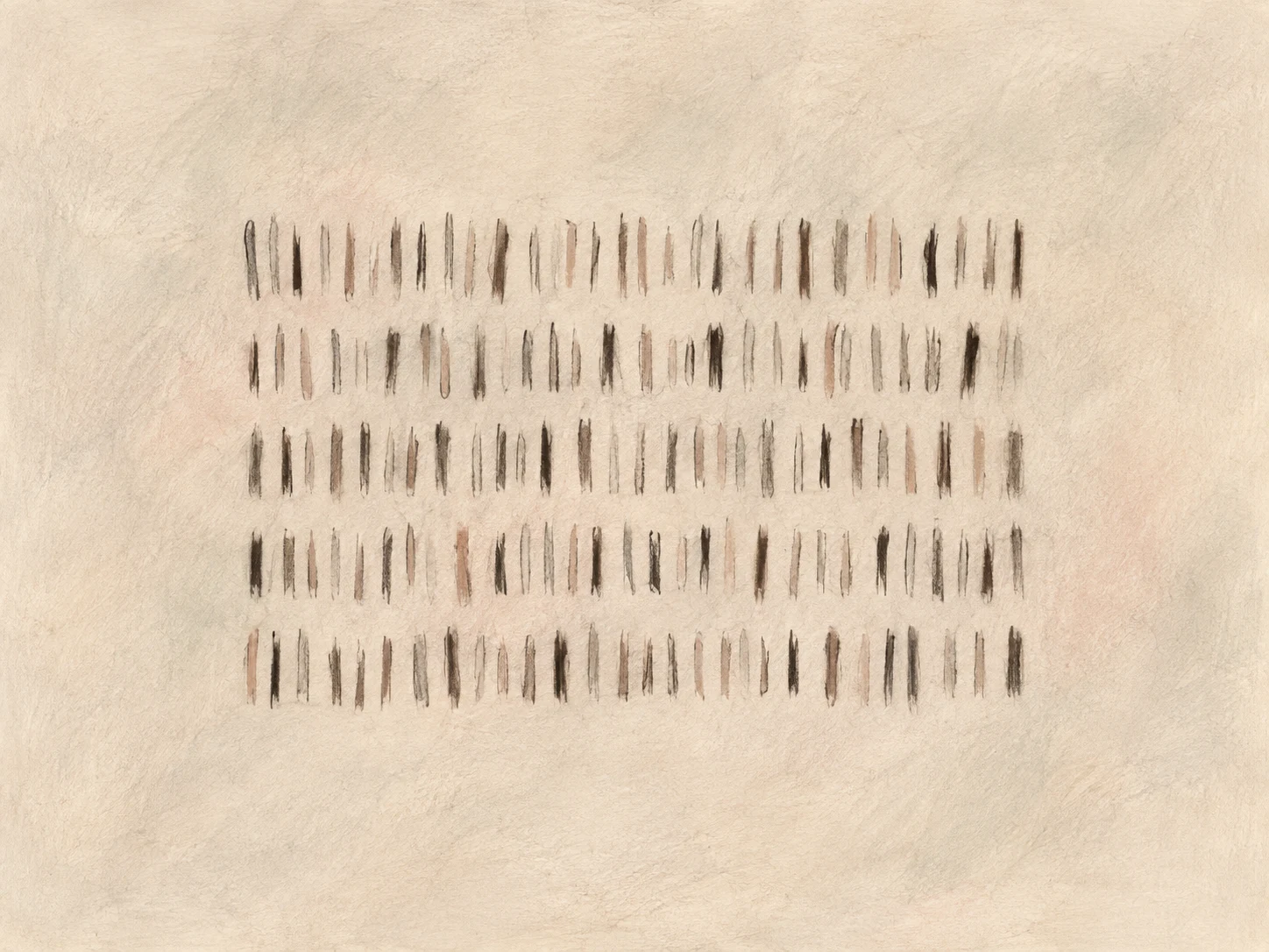 Rows of short vertical strokes in cream, sand; landscape artwork.
