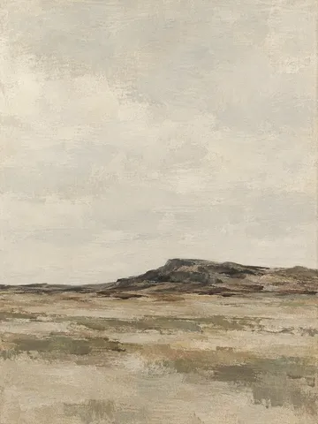 A ridge half erased by weather in cream, stone, sand, sage; portrait artwork.