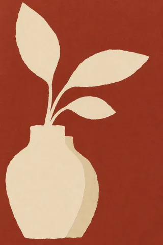 A shape and its shadow offset in rust, cream; portrait artwork.