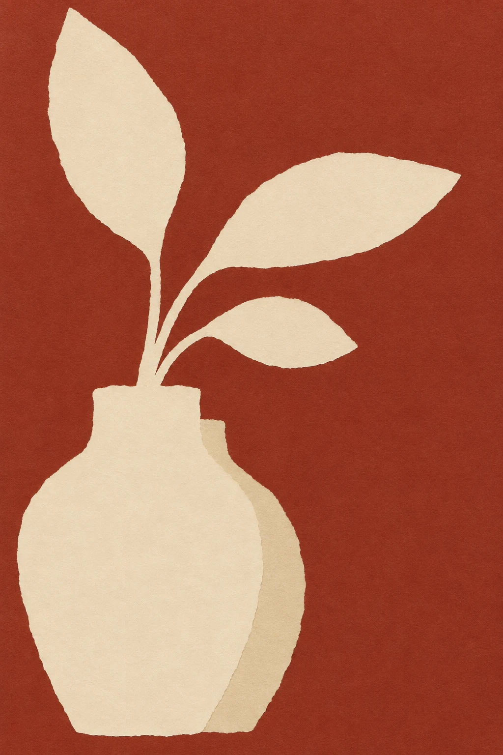 A shape and its shadow offset in rust, cream; portrait artwork.