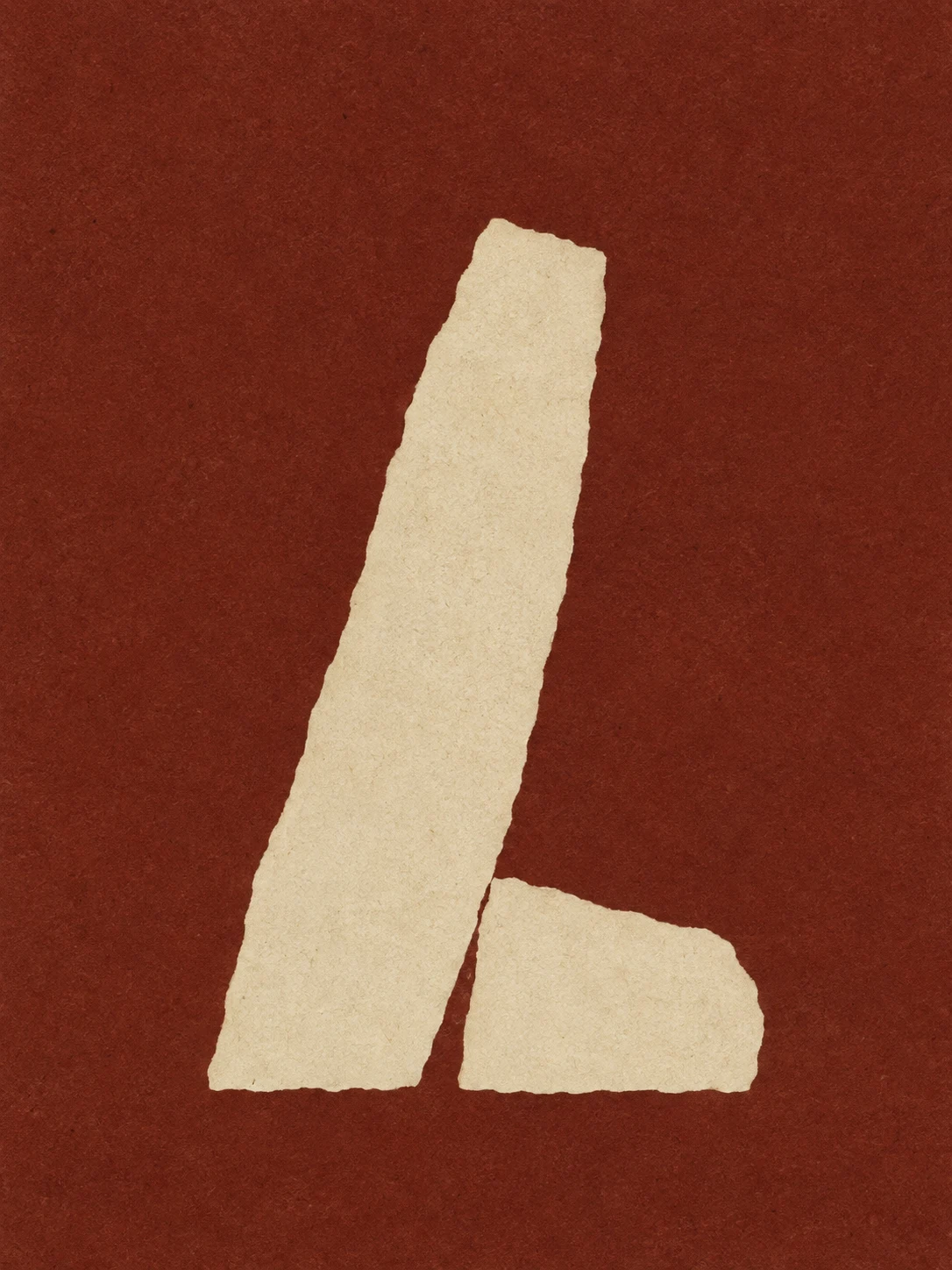 A tall slab leaning on a short one in burgundy, stone; portrait artwork.