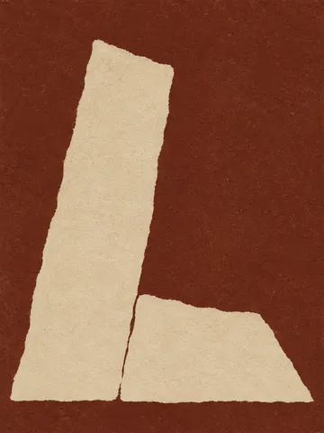 A tall slab leaning on a short one in burgundy, stone; portrait artwork.