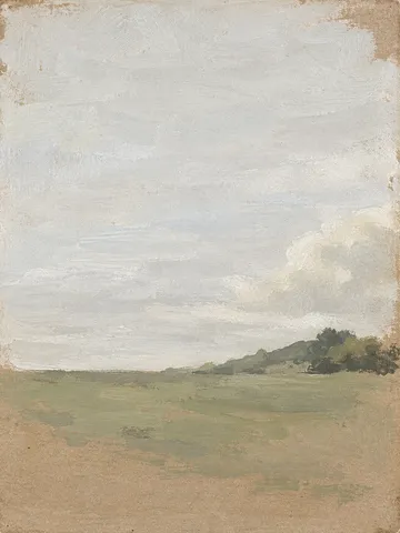 A hill and a cloud in cream, sage, stone, sand; portrait artwork.