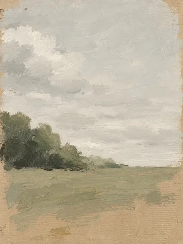 A hill and a cloud in stone, cream, sage, sand; portrait artwork.