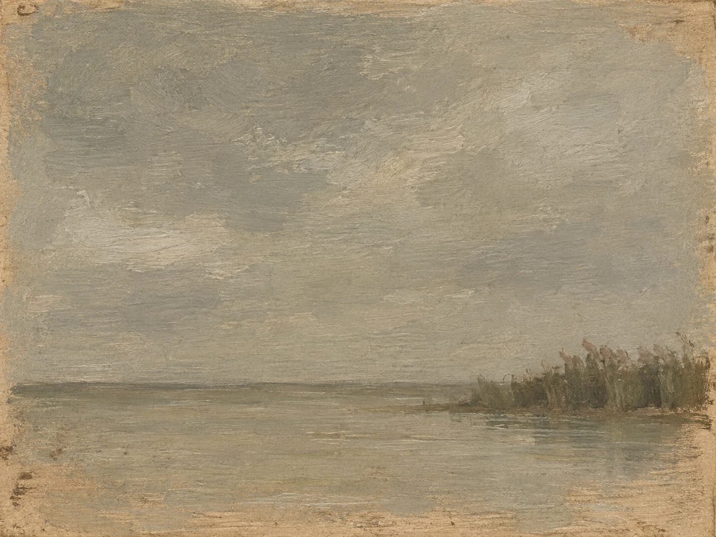 A bank of reeds and nothing else in sage, sand, gray, taupe; landscape artwork.