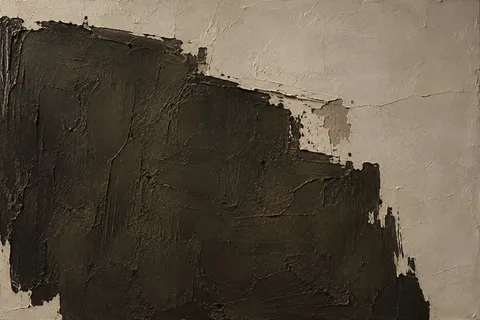 A scraped-back patch showing the layer beneath in black, forest green, gray, sand; landscape artwork.