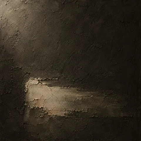 An eroded corner in black, charcoal, forest green, olive; square artwork.