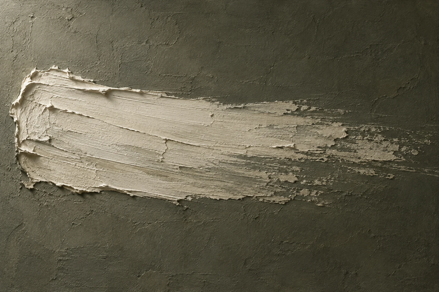 A single trowel sweep across the panel in charcoal, stone, brown, sage; landscape artwork.