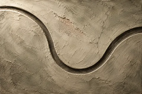 A single deep score line in olive, taupe, sand, sage; landscape artwork.