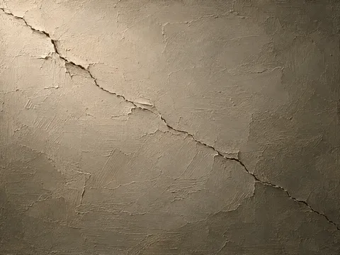A hairline crack running off the edge in olive, sage, taupe, brown; landscape artwork.