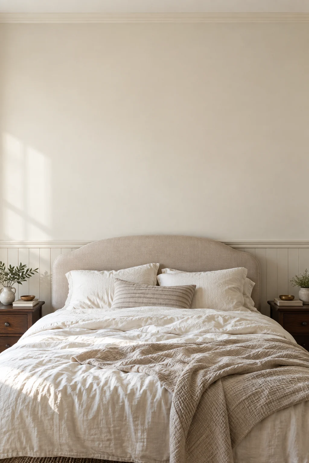 Cream paneled bedroom