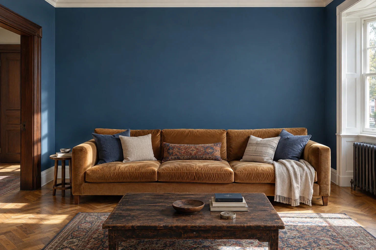 Wide blue townhouse